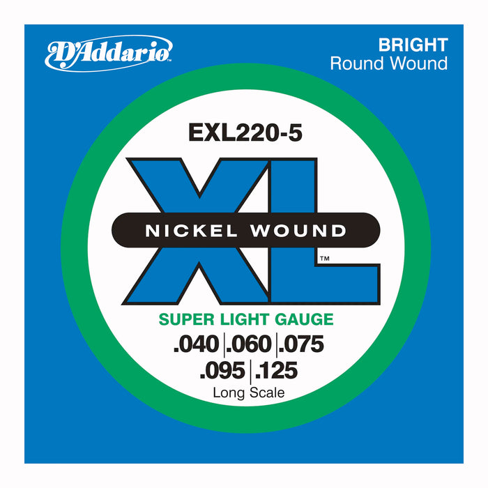 D'Addario XL Nickel Wound 5-String Bass Strings 40-125 Light EXL220-5