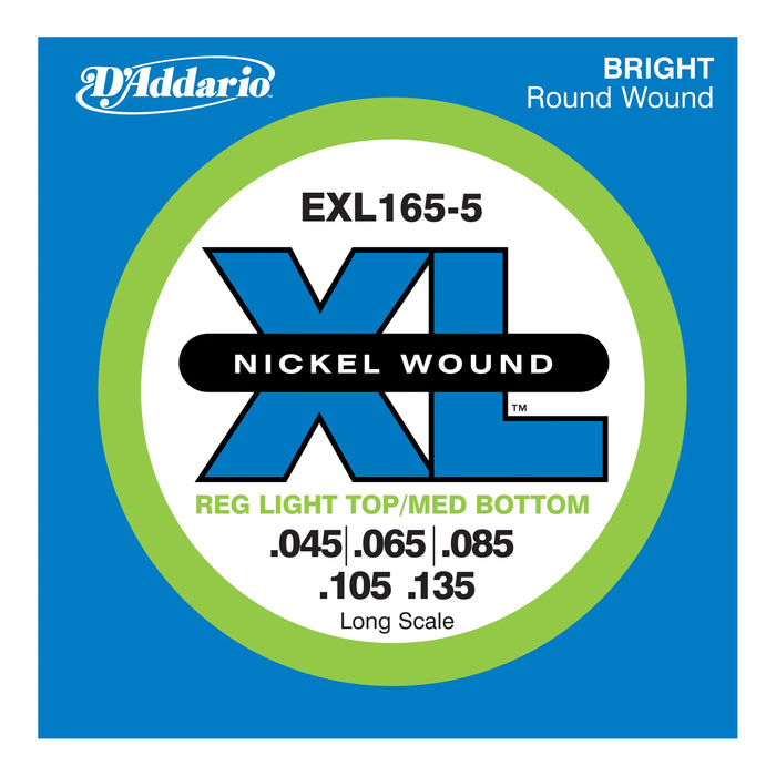 D'Addario XL Nickel Wound 5-String Bass Strings 45-135 Medium EXL165-5