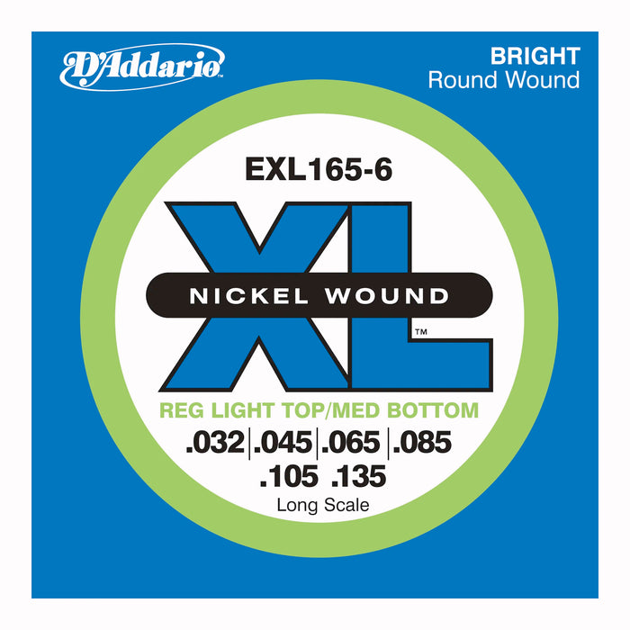 D'Addario XL Nickel Wound 6-String Bass Strings 32-135 Medium EXL165-6