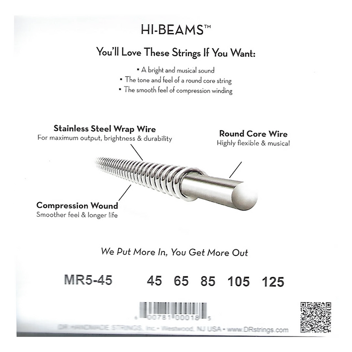 DR Strings Hi-Beams 5-String Bass Strings 45-125 Medium MR5-45