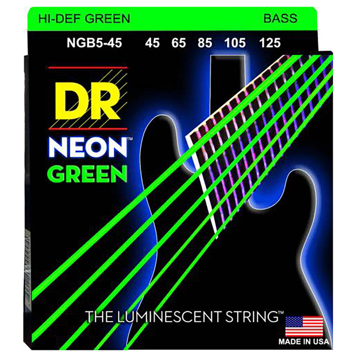 DR Strings HI-DEF NEON Green 4-String Bass Strings 45-105 Medium NGB-45