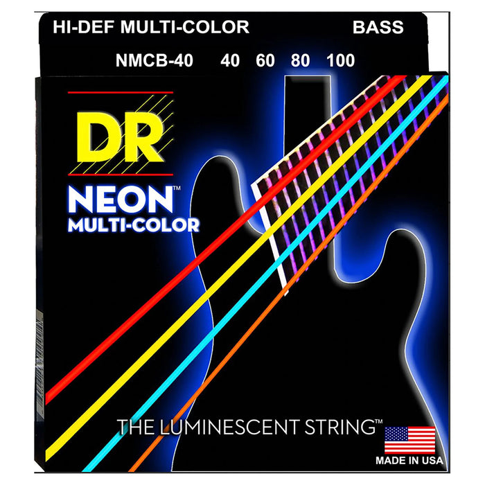 DR Strings HI-DEF NEON Multi-Color 4-String Bass Strings 40-100 Light NMCB-40