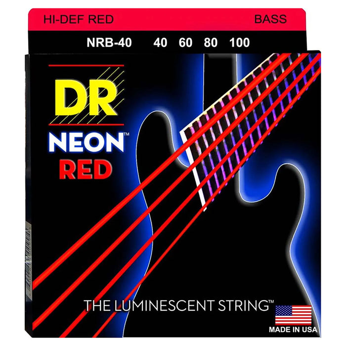 DR Strings HI-DEF NEON Red 4-String Bass Strings 40-100 Light NRB-40