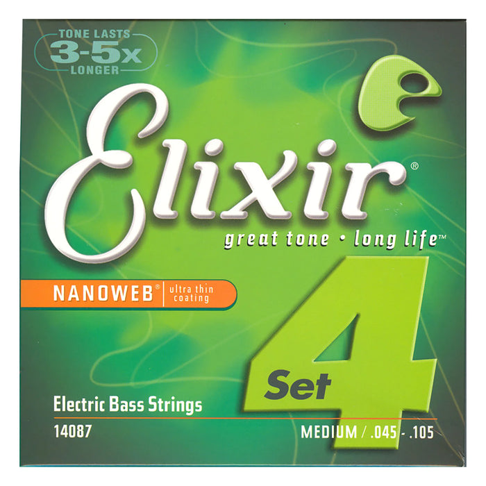 Elixir Nanoweb 4-String Bass Strings 45-105 Medium 14087